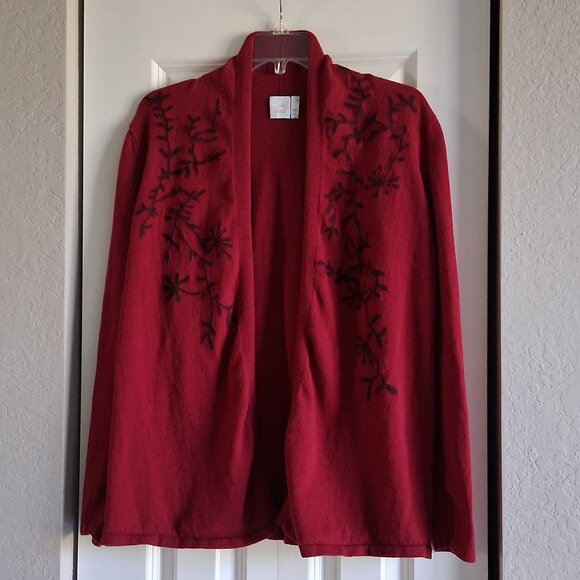 J.Jill Dark Red Floral Cashmere Blend Cardigan Women's Size M - Picture 2 of 15